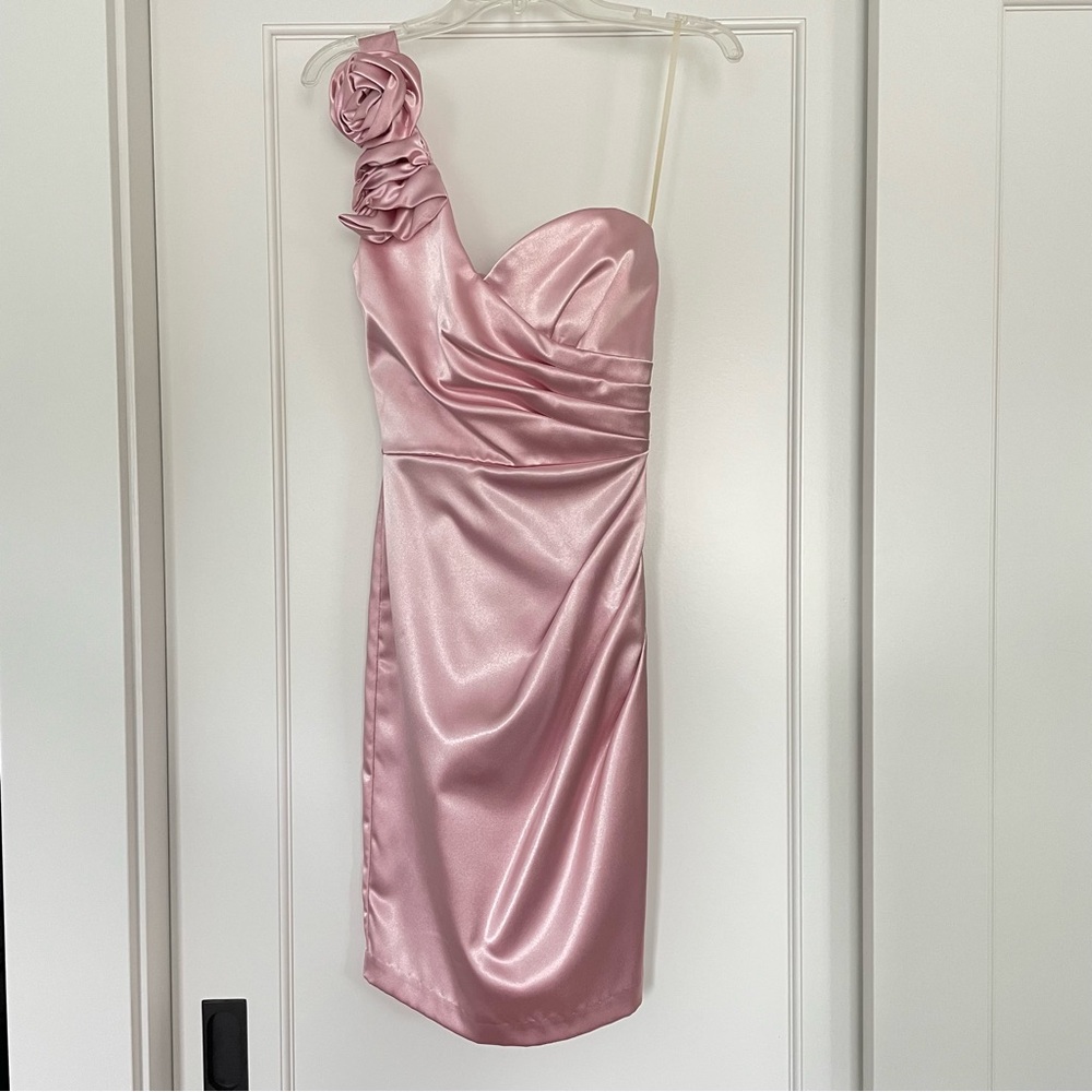 Macys satin light pink floral cocktail short‎ dress tie waist